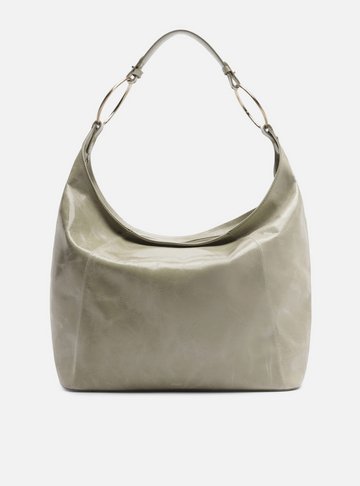 Bolsa Hobo Verde Couro Grande Argolas Alça