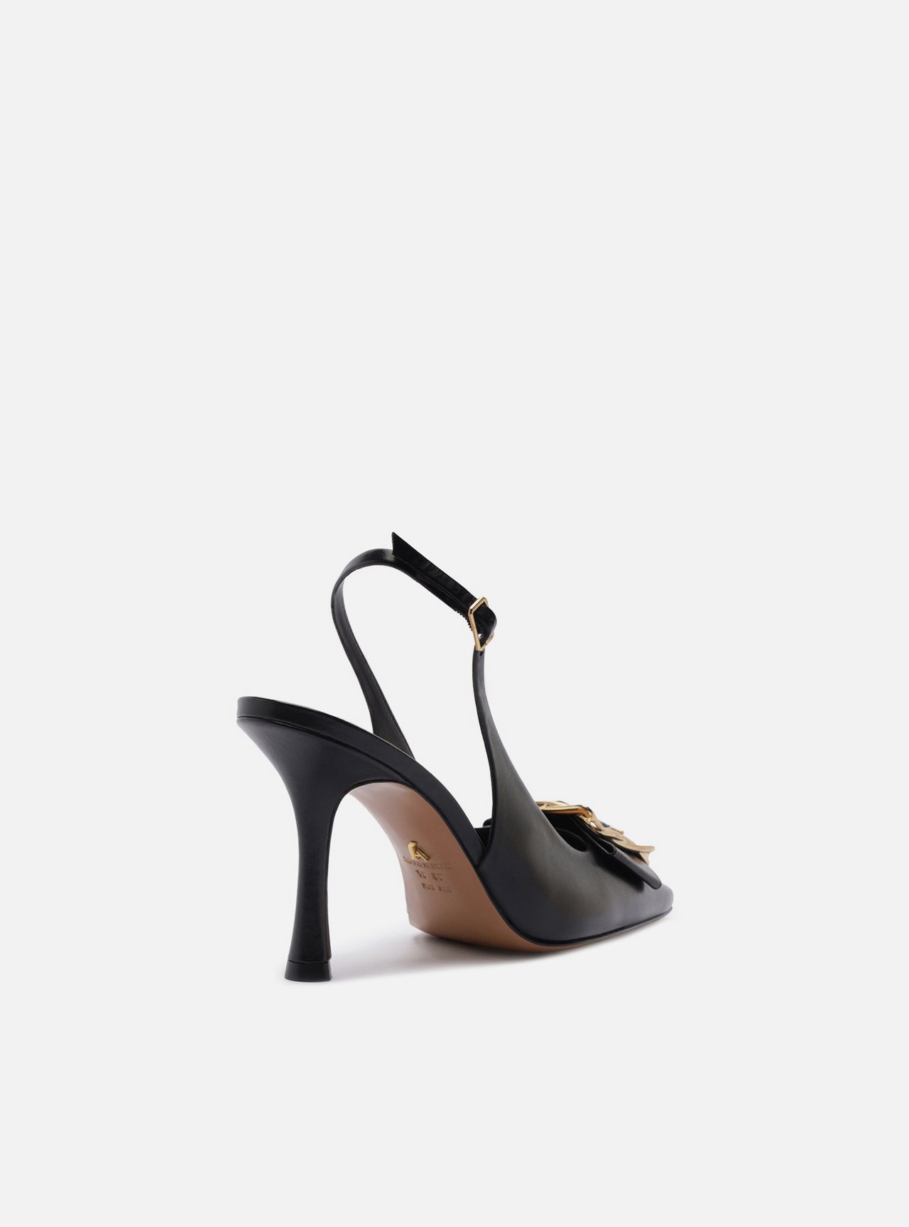 Scarpin Preto Couro Slingback Salto Alto Fivela — foto 3