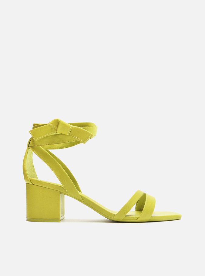 Sandália Verde Salto Bloco Lace Up