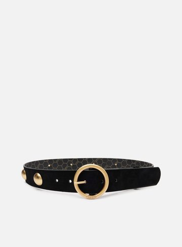Cinto Preto Suede Fivela Redonda Metais
