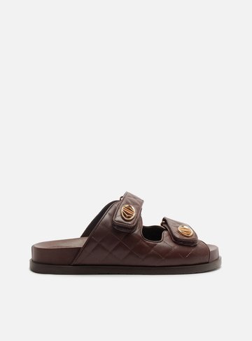 Arezzo — Sandália Papete Marrom Couro Flatform Matelassê