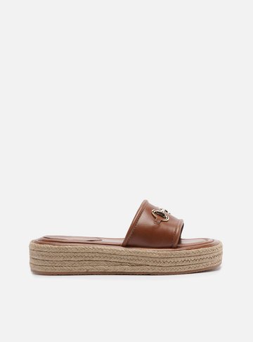 Tamanco Marrom Couro Flatform Corda Bridão