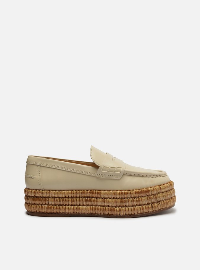 Mocassim Off-White Couro Flatform Corda