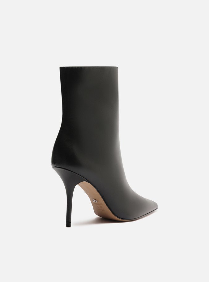 Bota Preta Couro Cano Curto Salto Alto Fino