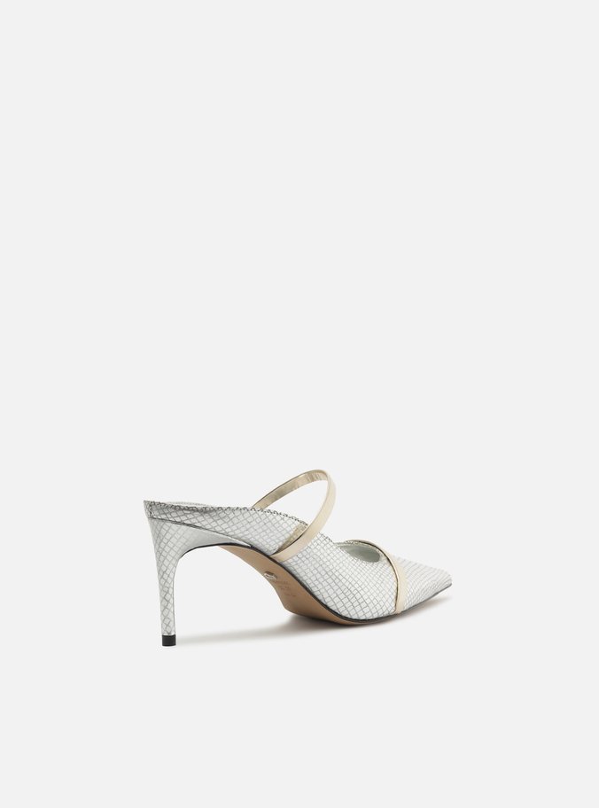 Mule Prateada Skin Salto Fino Tiras