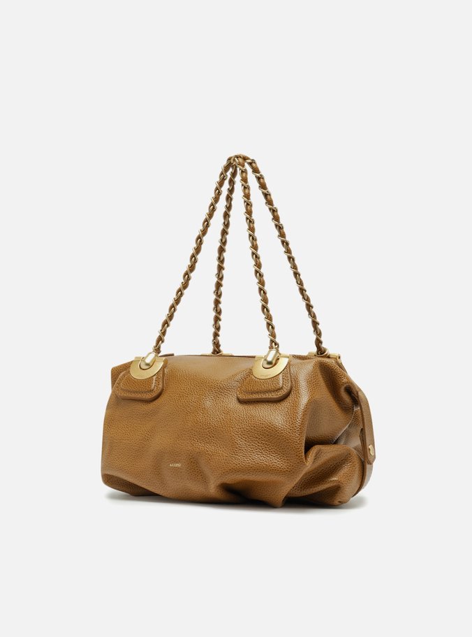 Bolsa Bowling Caramelo Couro Média Franzida