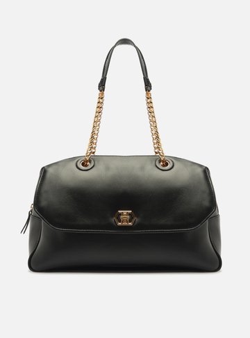 Bolsa Bowling Preta Couro Grande Encaixe Metal