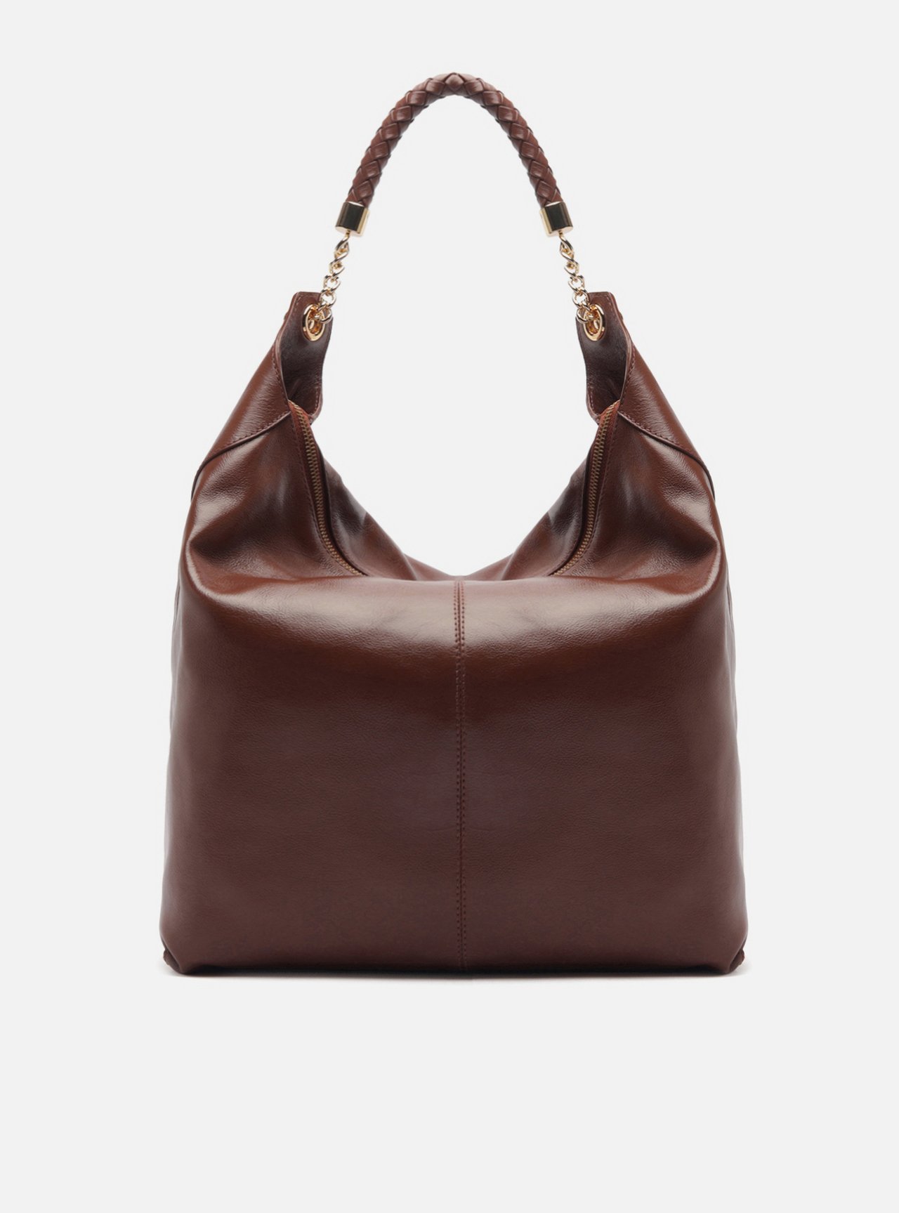 Bolsa Hobo Marrom Couro Grande Tressê — foto 3
