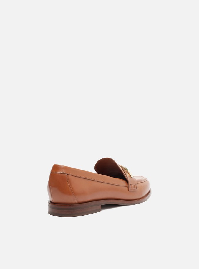 Mocassim Marrom Couro Metal Geométrico