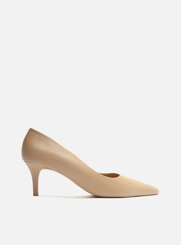 Scarpin Nude Couro Salto Fino Baixo