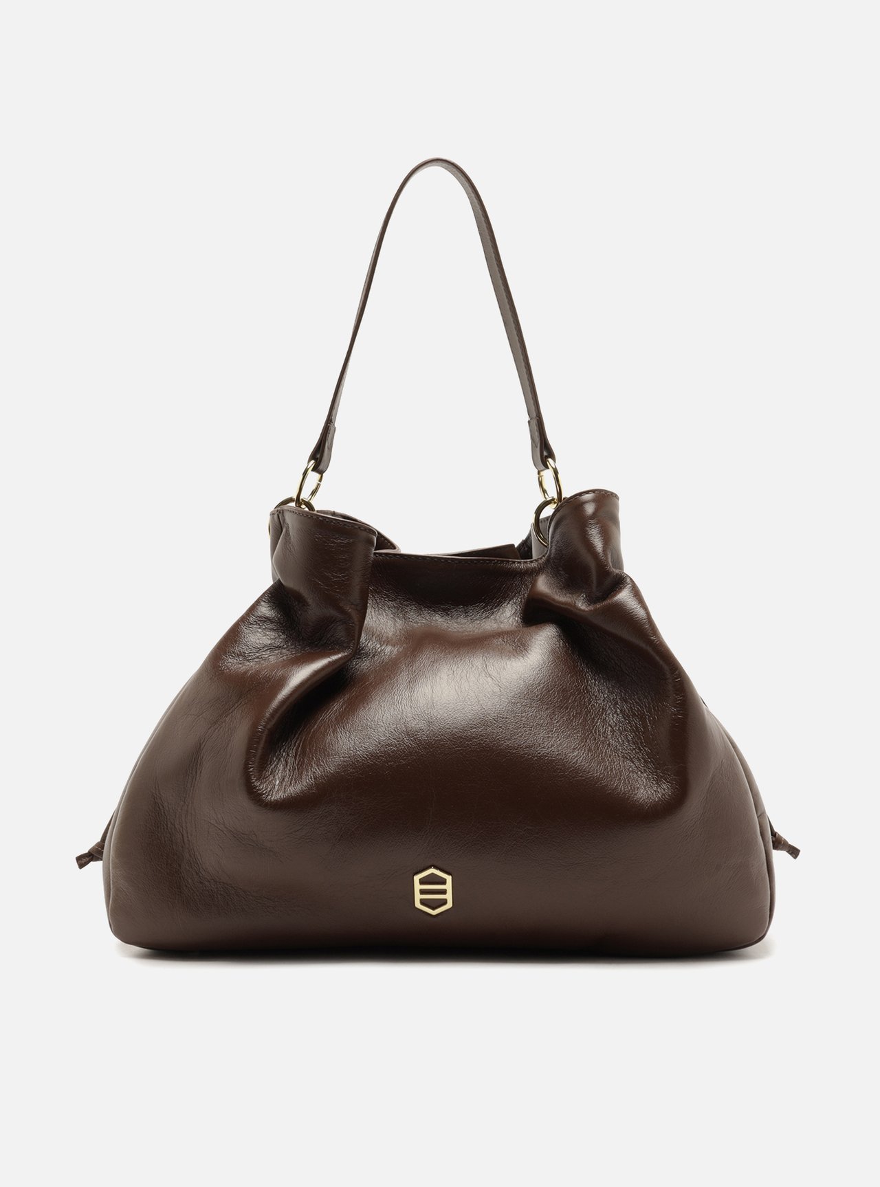 Bolsa Hobo Marrom Couro Grande Franzida — foto 1