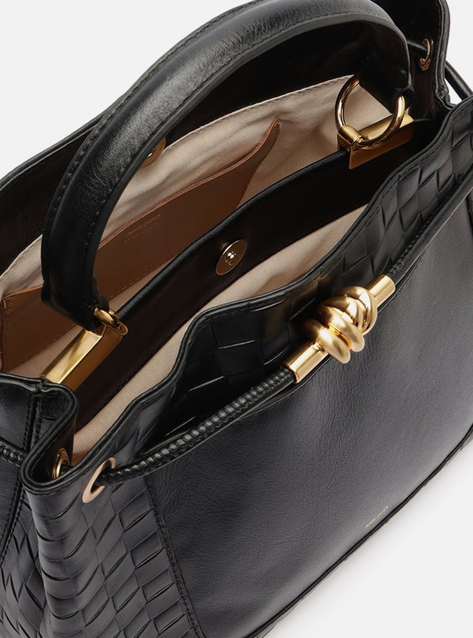 Bolsa Tote Preta Couro Tressê Grande Nó Metal