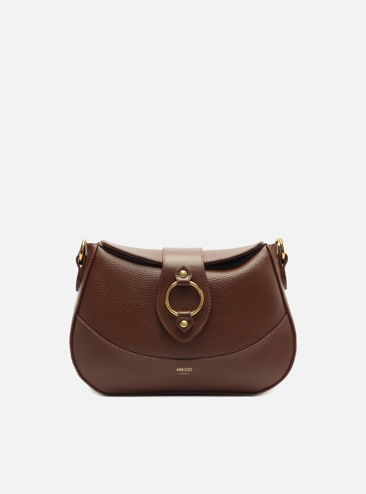 Bolsa Tiracolo Marrom Média Argola Metal — foto 1