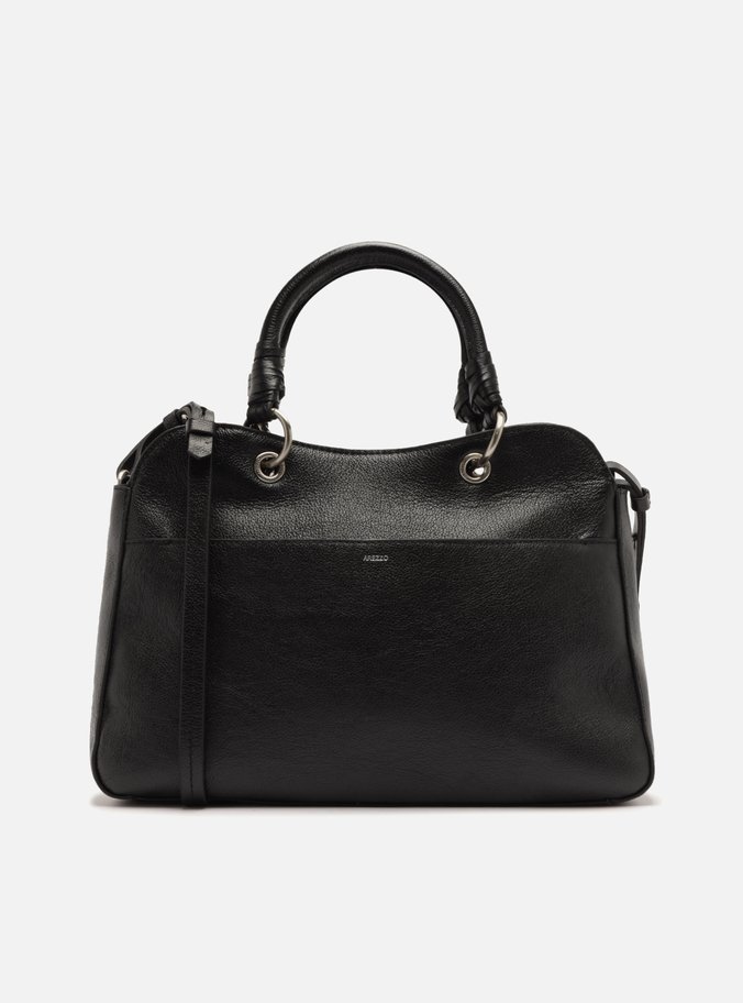 Bolsa Tote Preta Couro Grande Metal