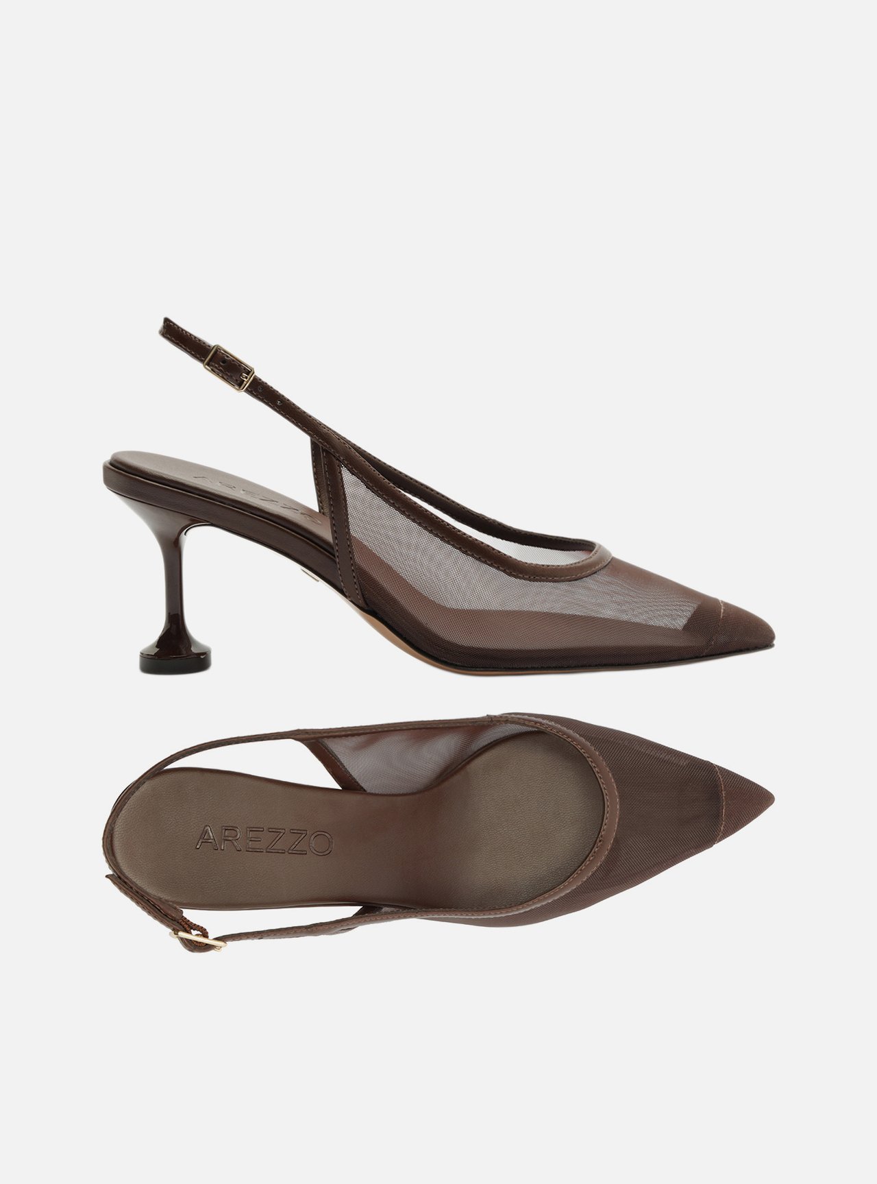 Scarpin Marrom Tela Salto Médio Taça Slingback — foto 5
