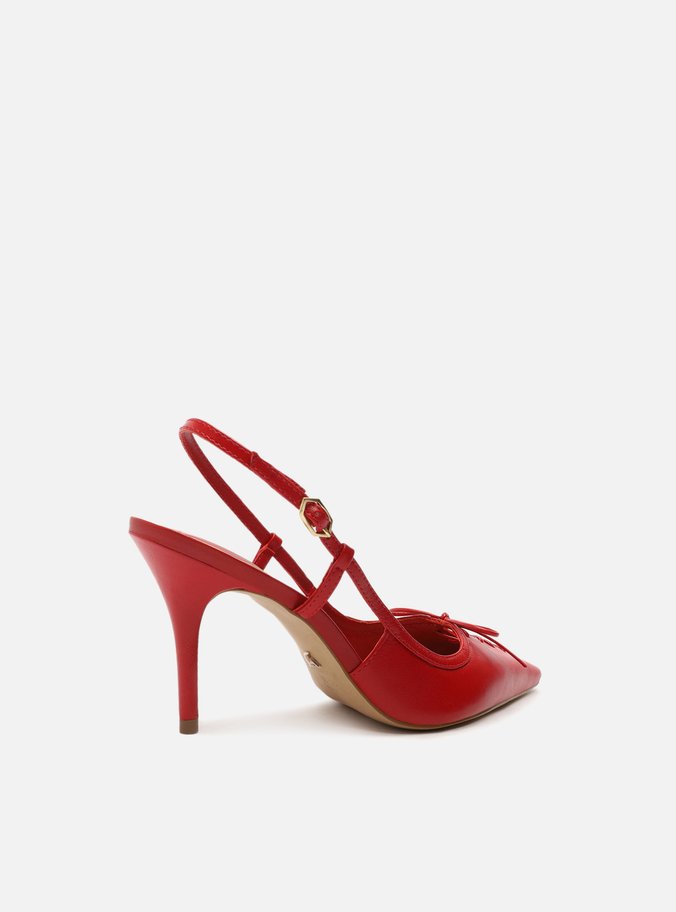 Scarpin Vermelho Couro Bico Fino Slingback