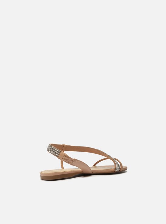 Rasteira Nude Tira Lateral Curva Strass