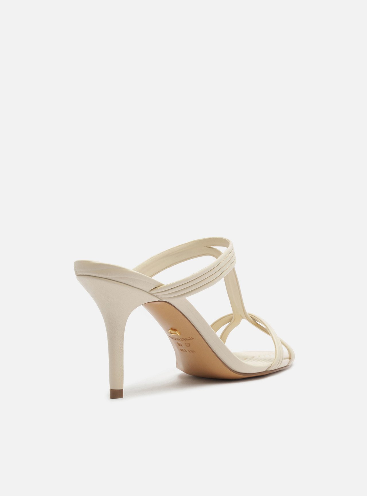 Sandália Off White Salto Fino Tiras Textura — foto 3