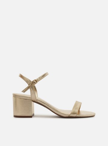 Sandália Dourada Salto Bloco Tiras Básica