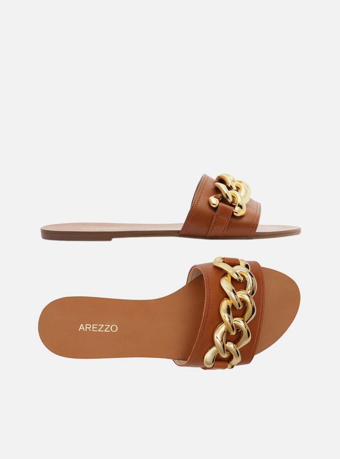 Rasteira Marrom Flat Tira Corrente
