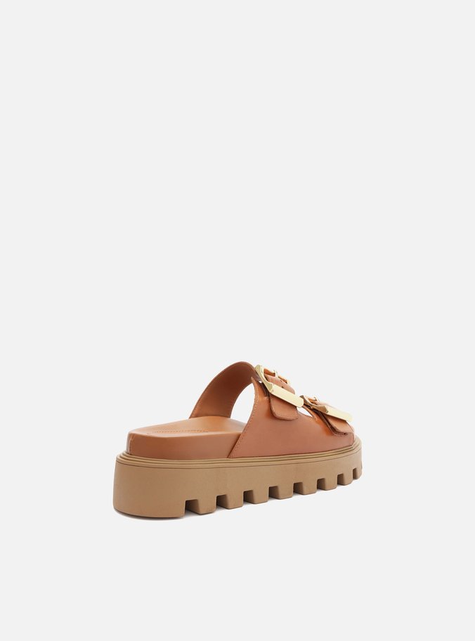 Sandália Marrom Couro Flatform Tratorada