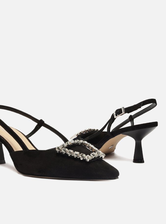 Scarpin Preto Nobuck Bico Fino Slingback Emily