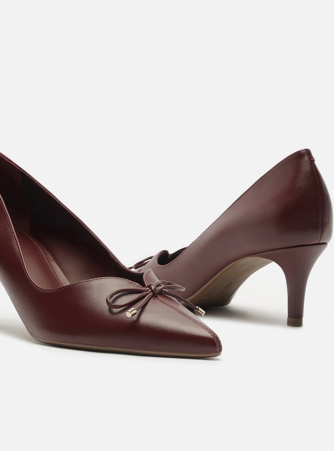Scarpin Vermelho Couro Salto Médio Fino Laço