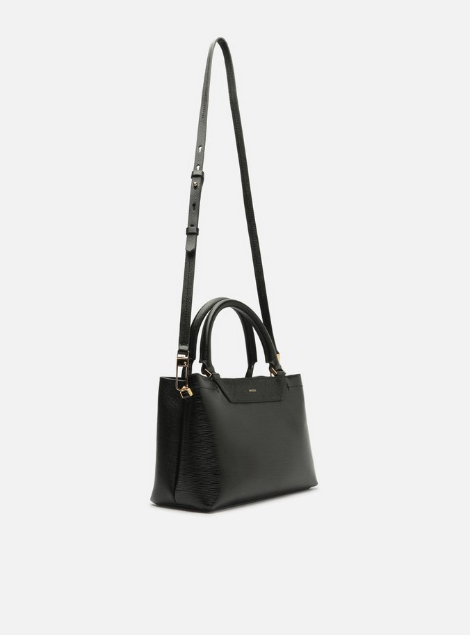 Bolsa Tote Preta Couro Textura Média