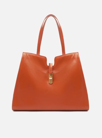 Bolsa Shopping Laranja Couro Grande Encaixe