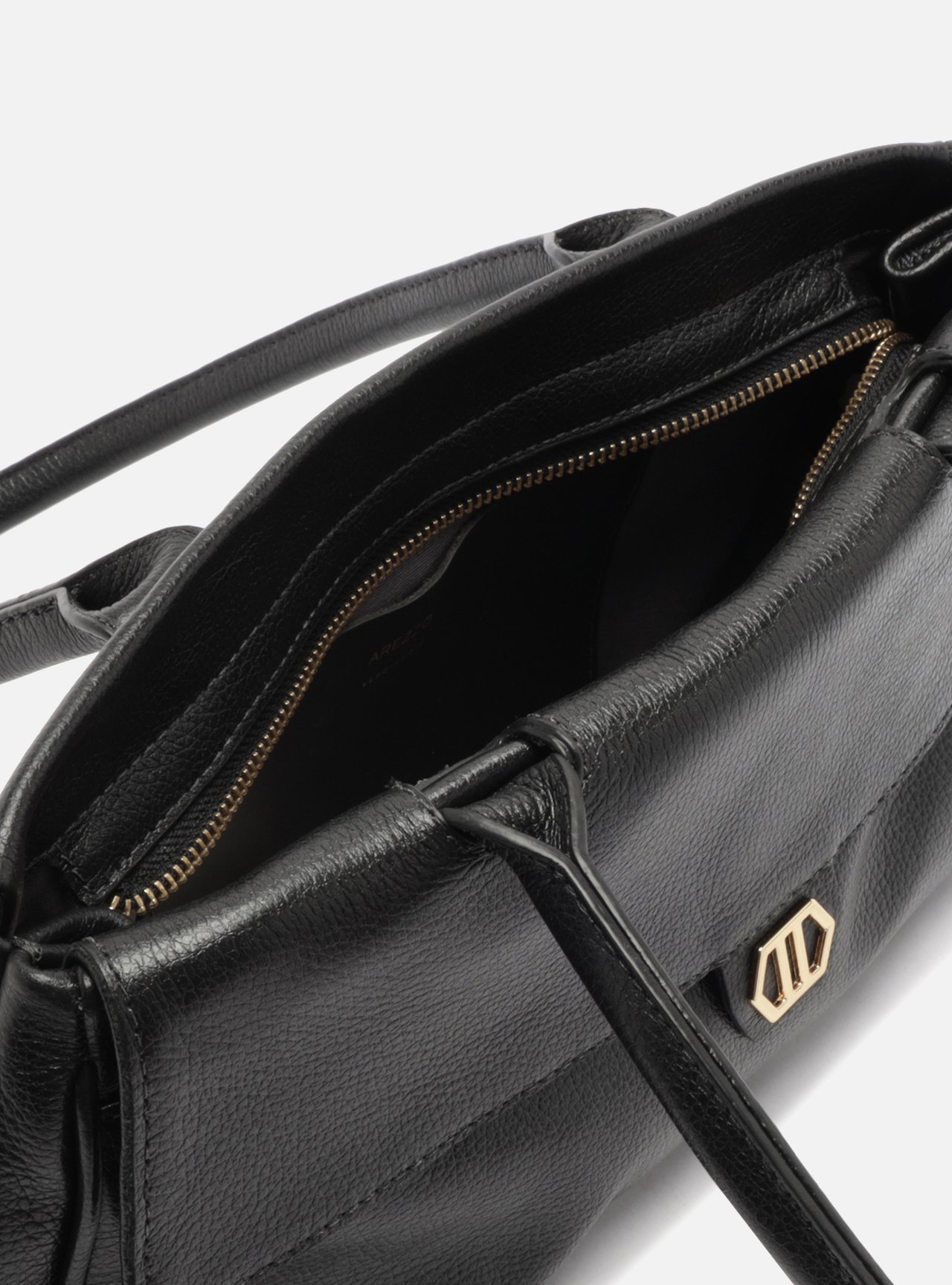 Bolsa Shoulder Preta Couro Média Metais — foto 4