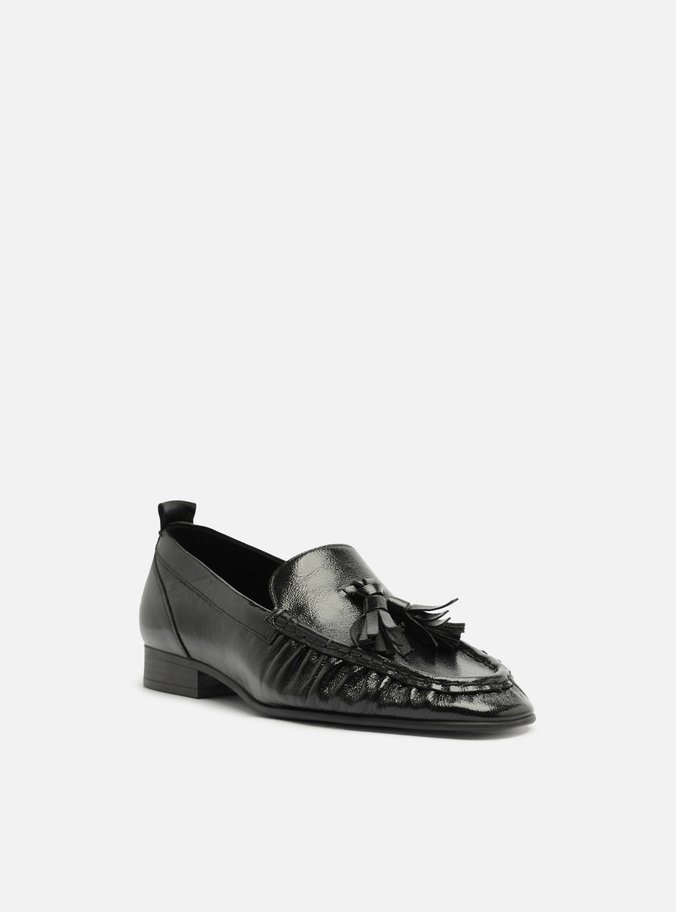 Mocassim Preto Couro Bico Redondo Barbicacho