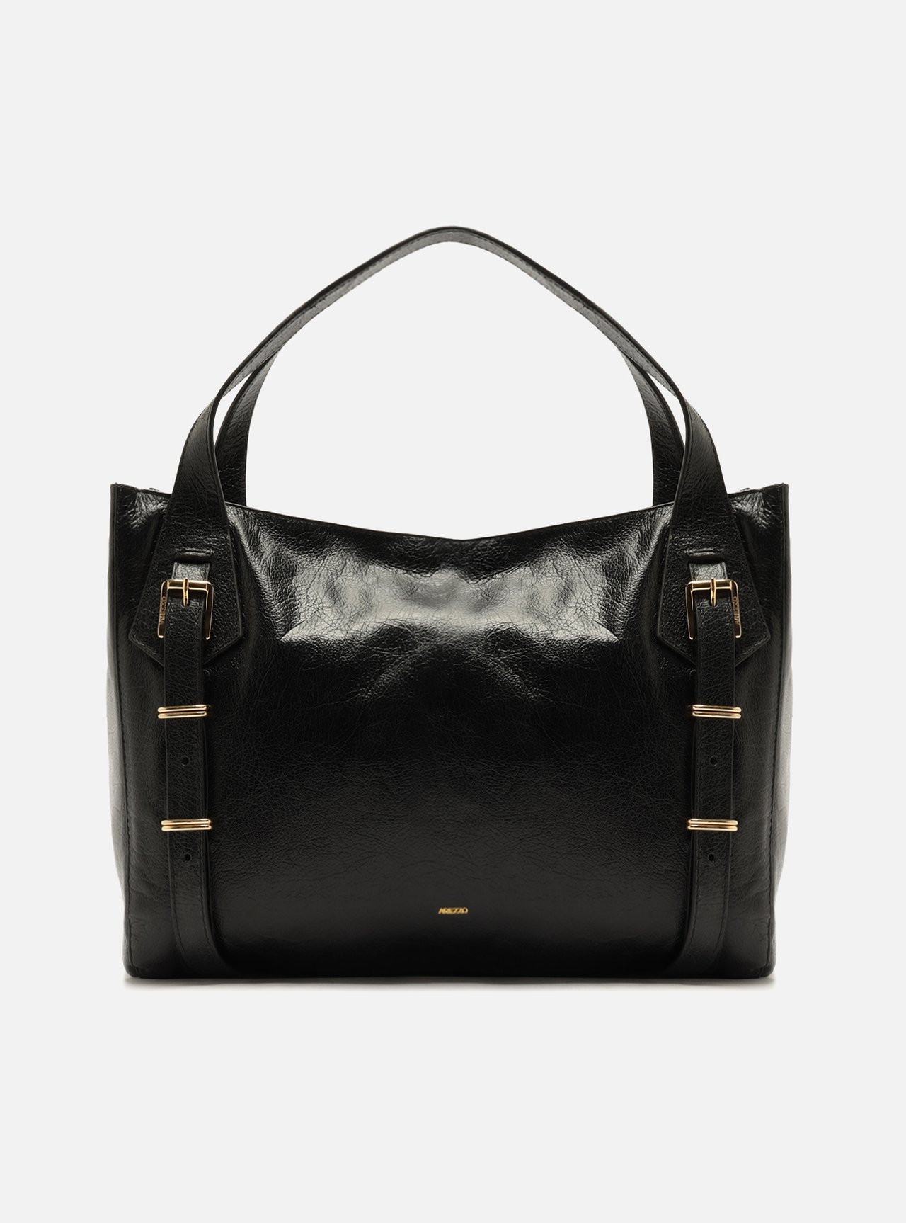 Bolsa Hobo Preta Couro Grande Metais — foto 1