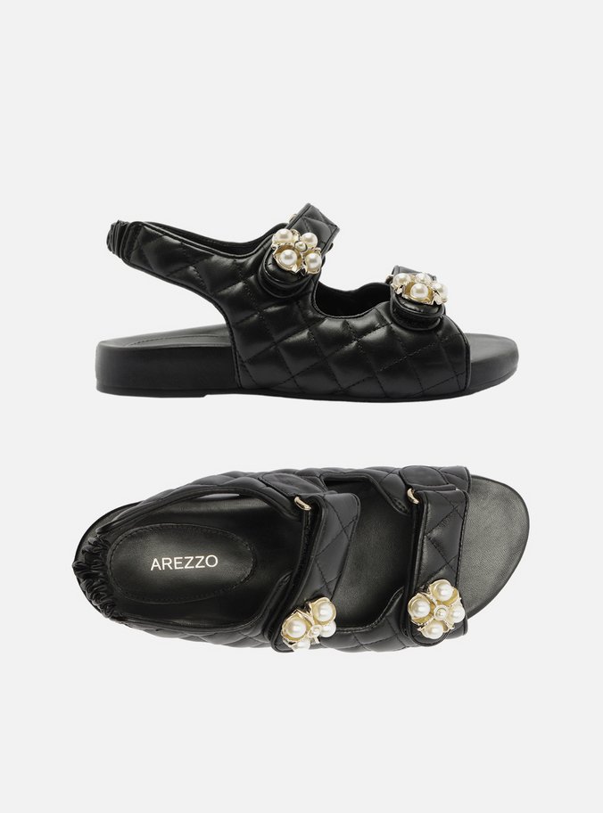 Sandália Papete Preta Couro Flatform Matelassê