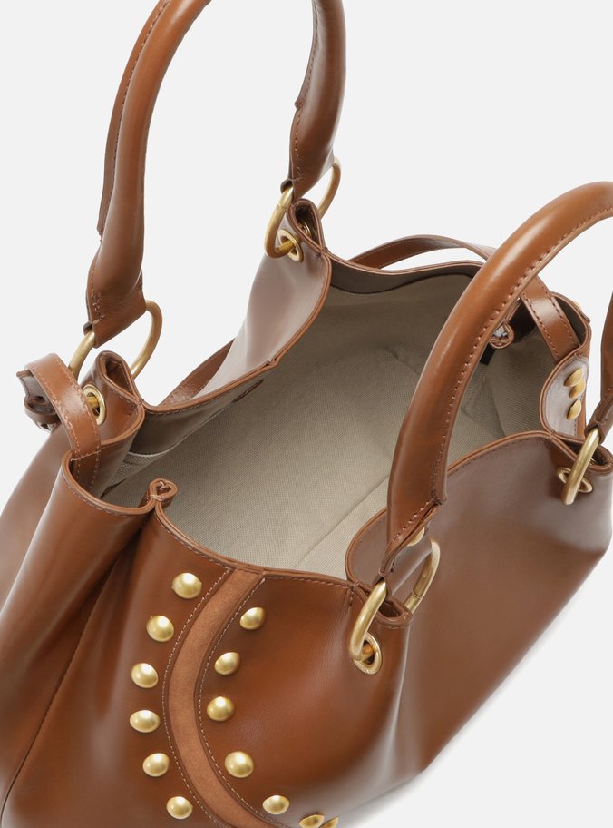 Bolsa Tote Marrom Couro Grande Rebites