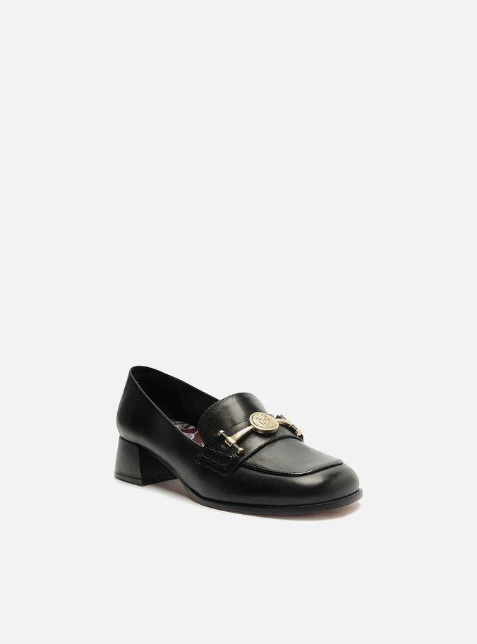 Loafer Preto Couro Bloco Medalha