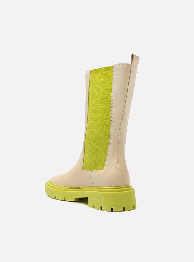 Bota Off-White Couro Cano Médio Tratorada Verde