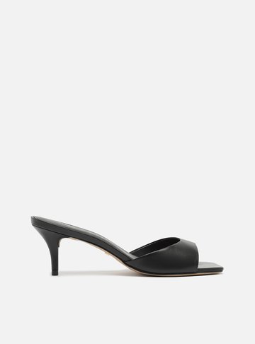 Mule Preto Couro Salto Fino Livia