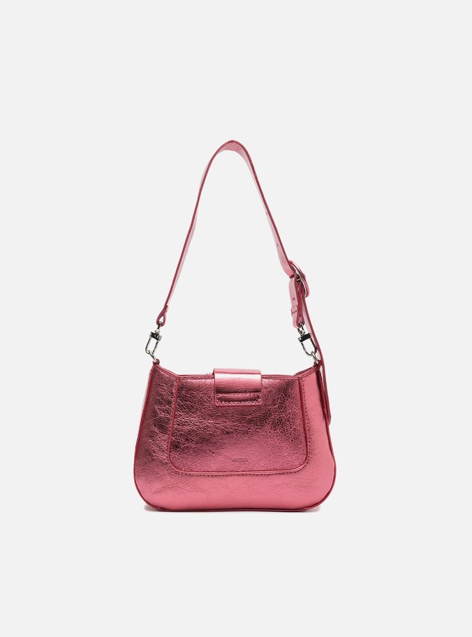 Bolsa Tiracolo Rosa Couro Pequena Fivela