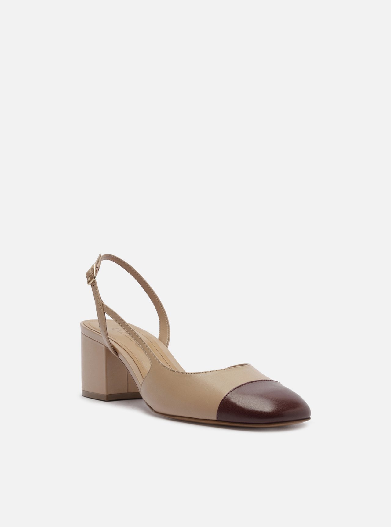 Scarpin Rosa Claro Couro Bloco Slingback Cap Toe Bordô — foto 2