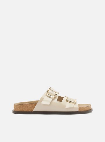 Arezzo — Sandália Papete Off White Couro Flatform Metais