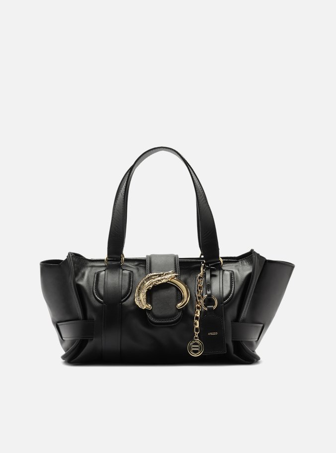 Bolsa Shopping Preta Couro Grande Leaf