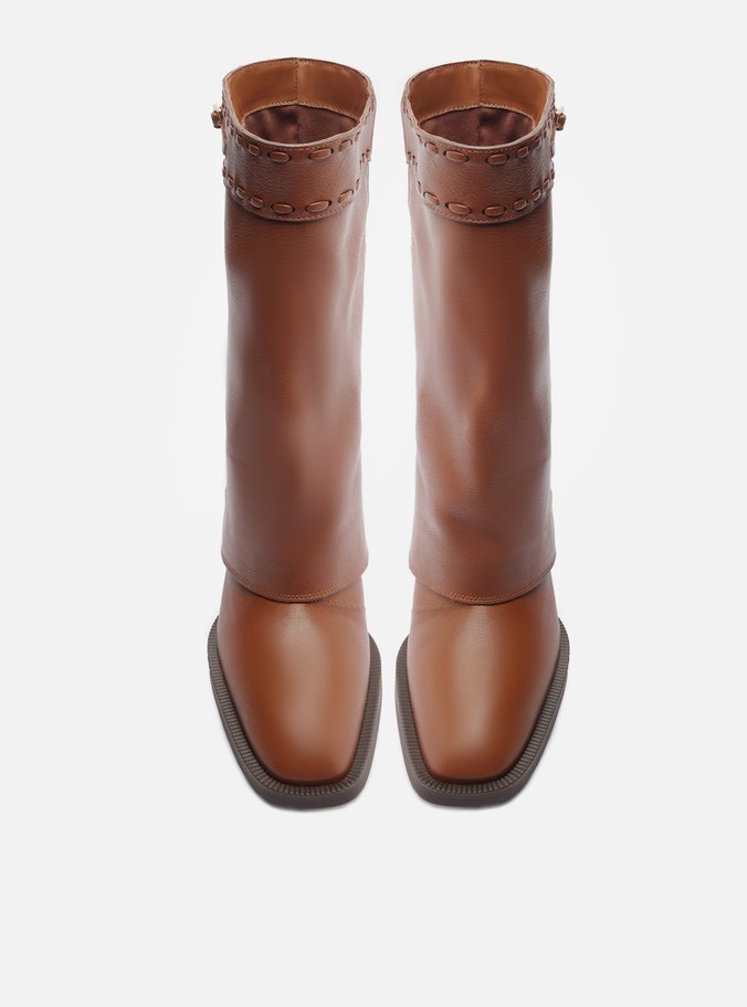 Bota Caramelo Couro Cano Curto Polaina Folk