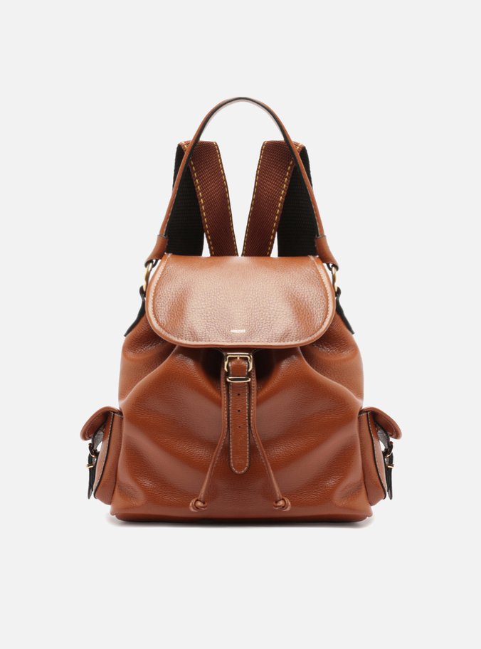 Mochila Marrom Couro Média Bolsos