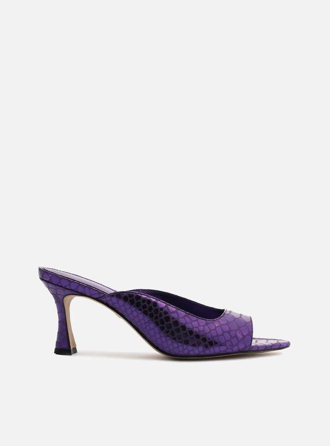 Mule Roxa Snake Metal Salto Alto Aberta