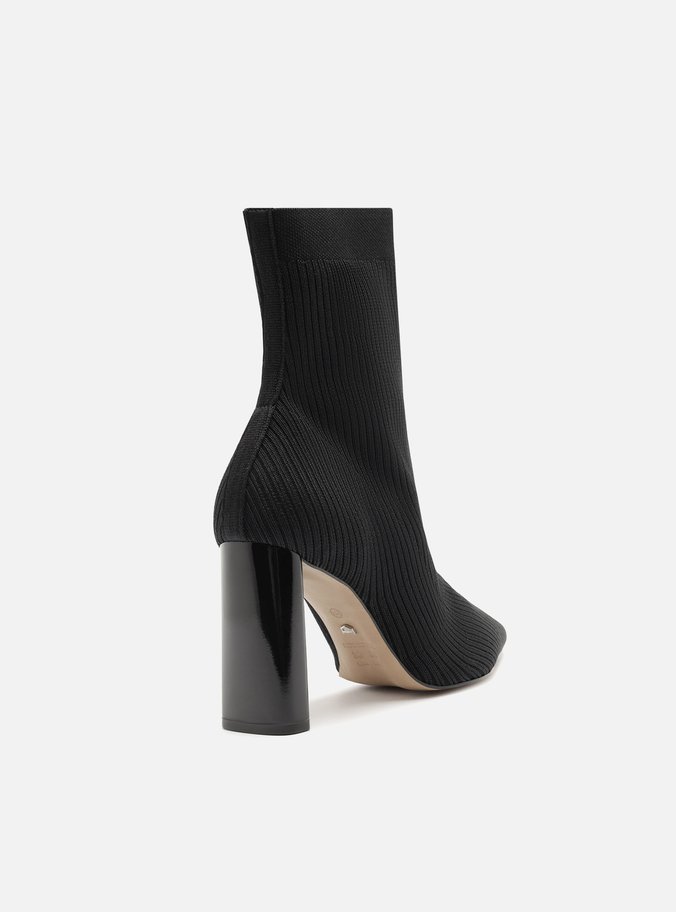 Bota Skinny Preta Knit Cano Médio Salto Bloco