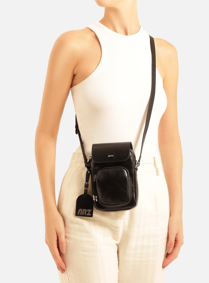 Bolsa Tiracolo Couro Preta Pequena