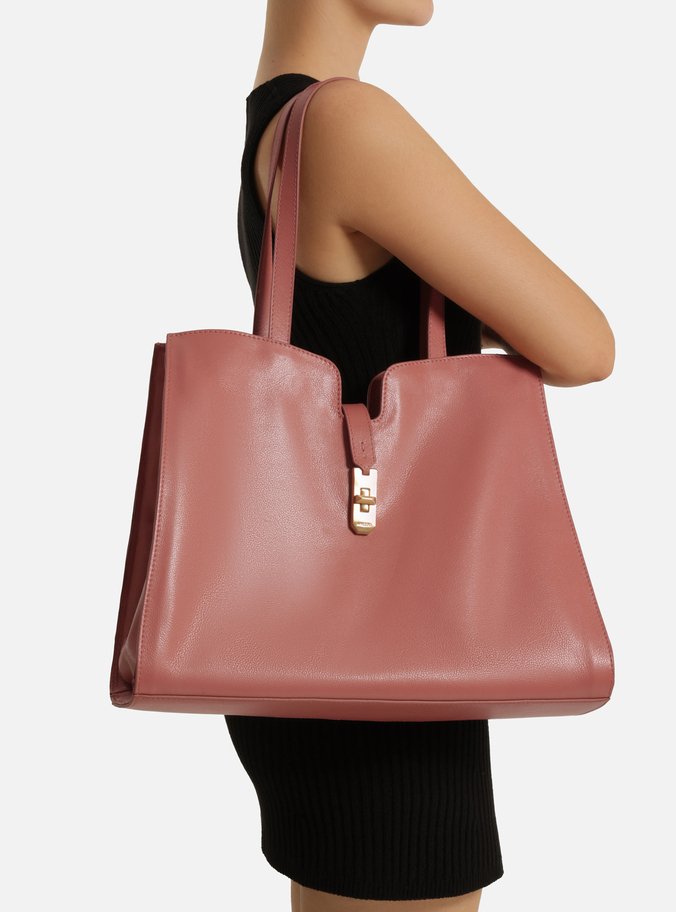 Bolsa Shopping Rosa Blush Couro Grande Encaixe