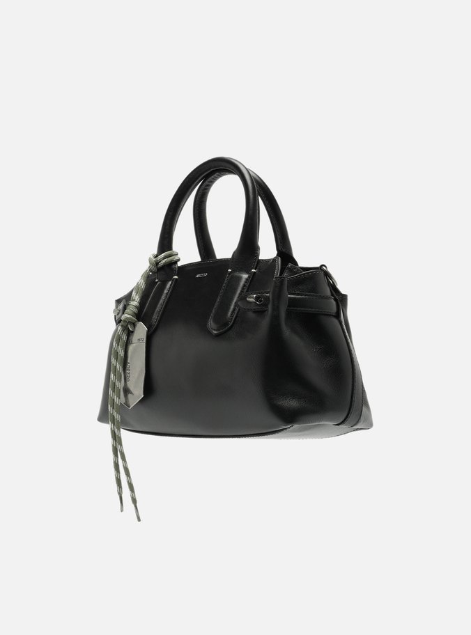 Bolsa Tote Preta Couro Média Bag Charm Metal