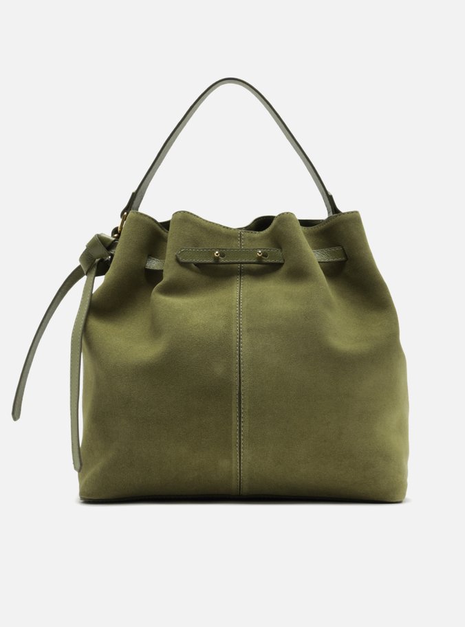 Bolsa Bucket Verde Couro Camurça Grande