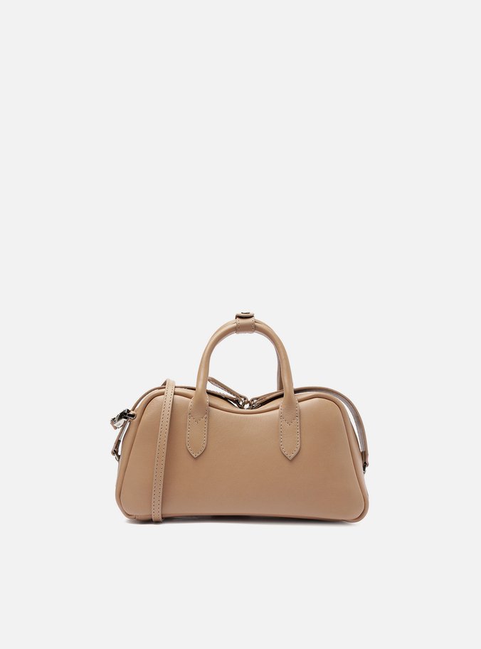 Bolsa Tiracolo Bege Couro Pequena Zíper Duplo